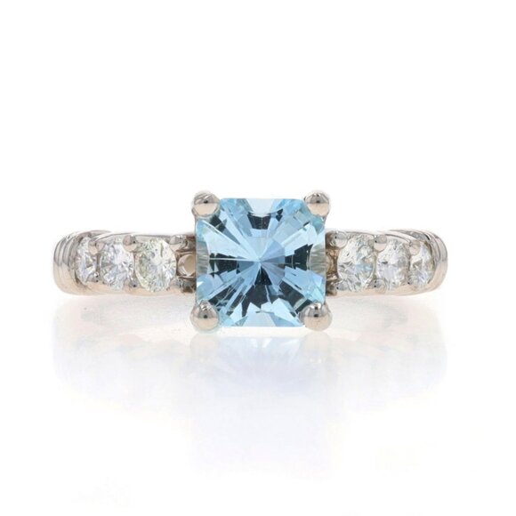 Platinum Aquamarine Diamond Ring - Square Radiant 1.26ctw Engagement
